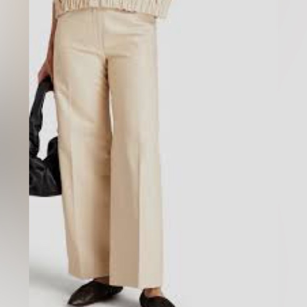 Loulou Studio LEATHER Cream Wide-Leg Trousers - Picture 4 of 16